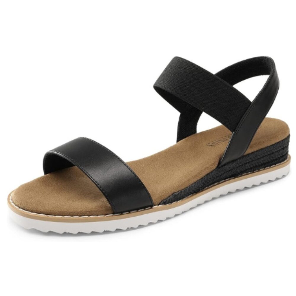 DREAM PAIRS Women's Espadrilles Ankle Stretch Elastic Strap Open Toe Flat BLACK
